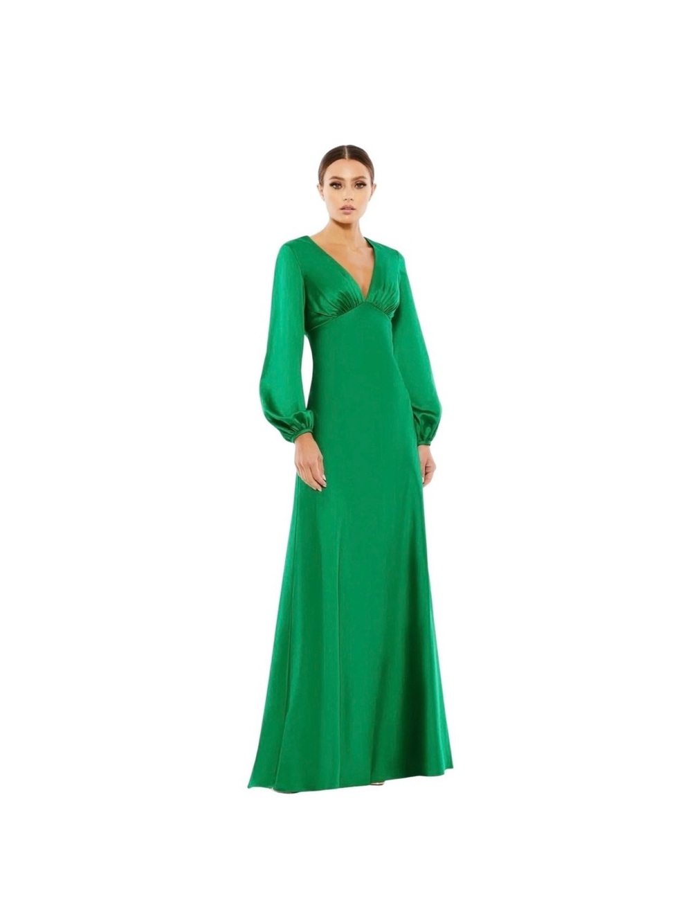 Mac Duggal Emerald Green V-Neck Long Sleeve Gown